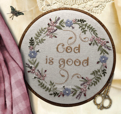 God is Good wildflower hand embroidery  pattern pdf instant download