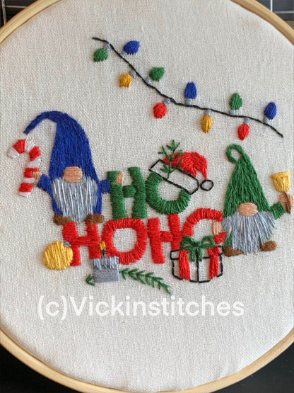 6” Christmas Gnome Embroidery Kit wall decor for beginners. Adorable holiday gnomes Christmas home decor. Gnome hand embroidery craft kit