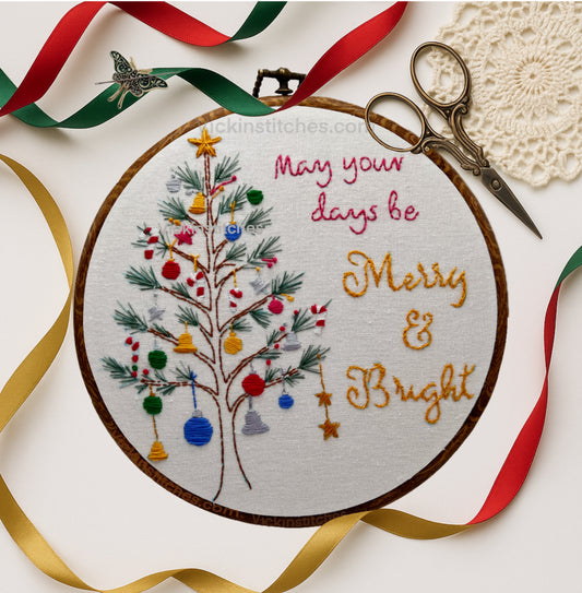Christmas Embroidery Kit | Merry & Bright Christmas Tree | Beginner Stitch Kit