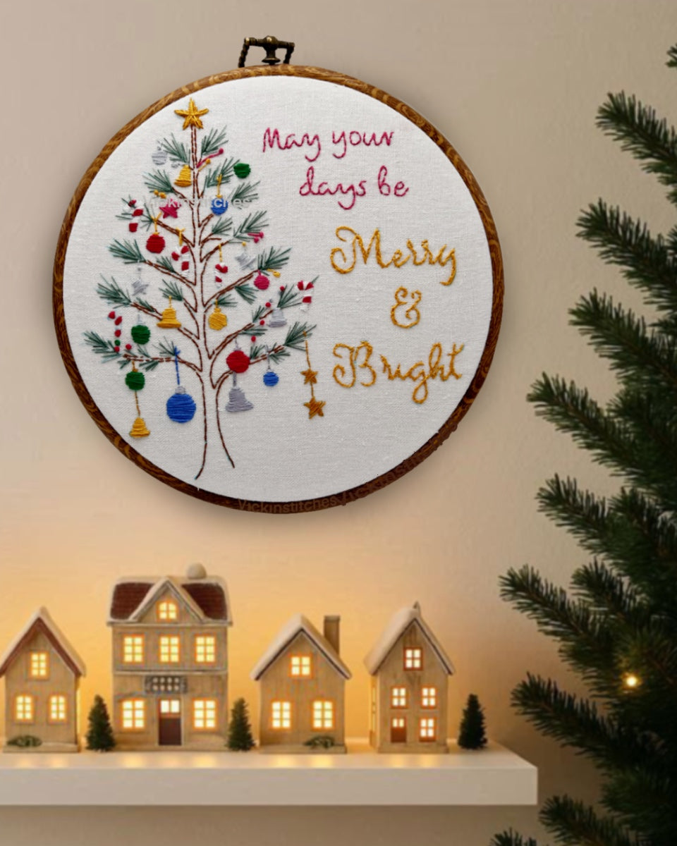 Christmas Embroidery Kit | Merry & Bright Christmas Tree | Beginner Stitch Kit