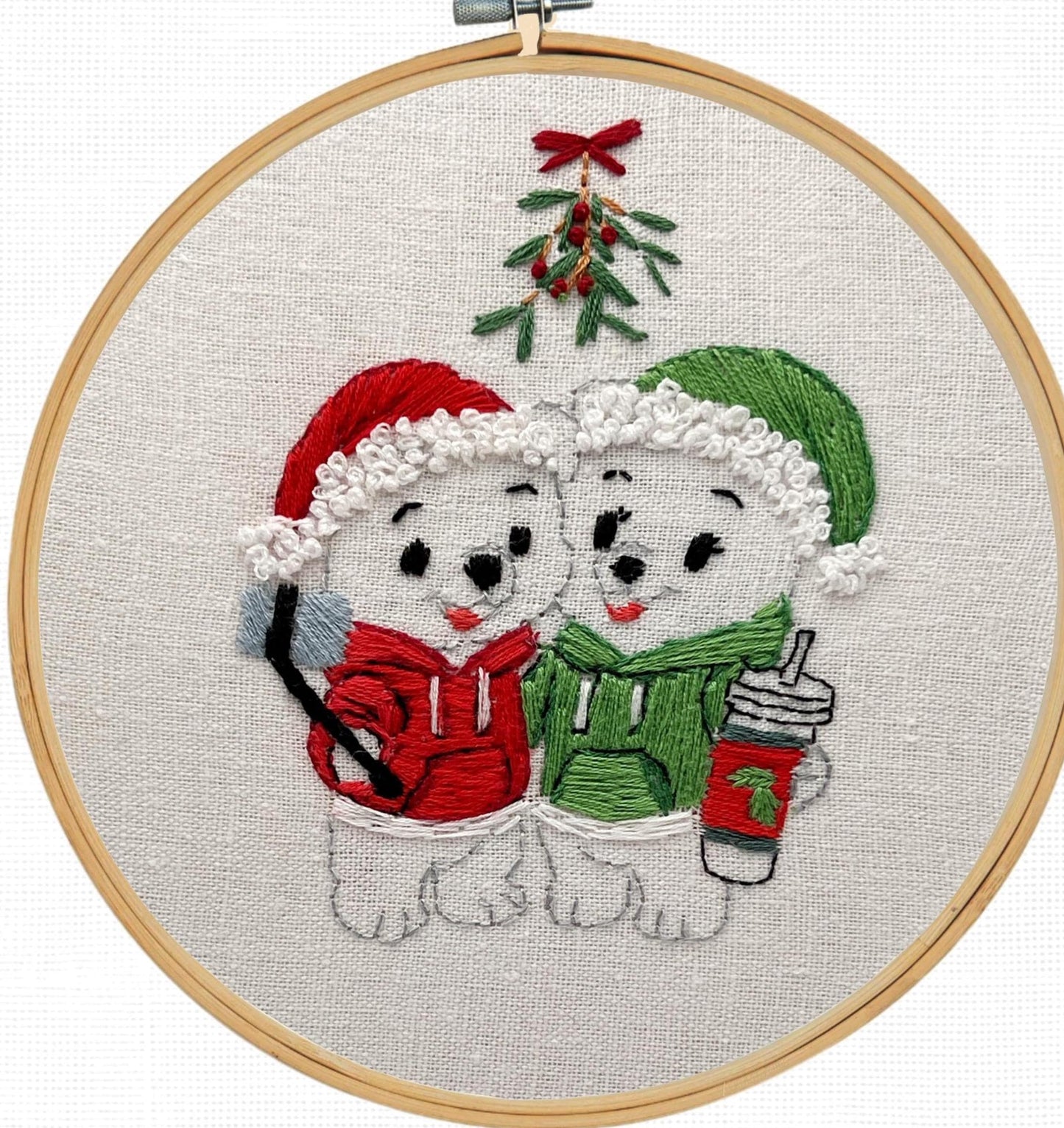 Christmas Hoodie Sweater Bear Embroidery Kit: Holiday Couple DIY Stitch Pattern