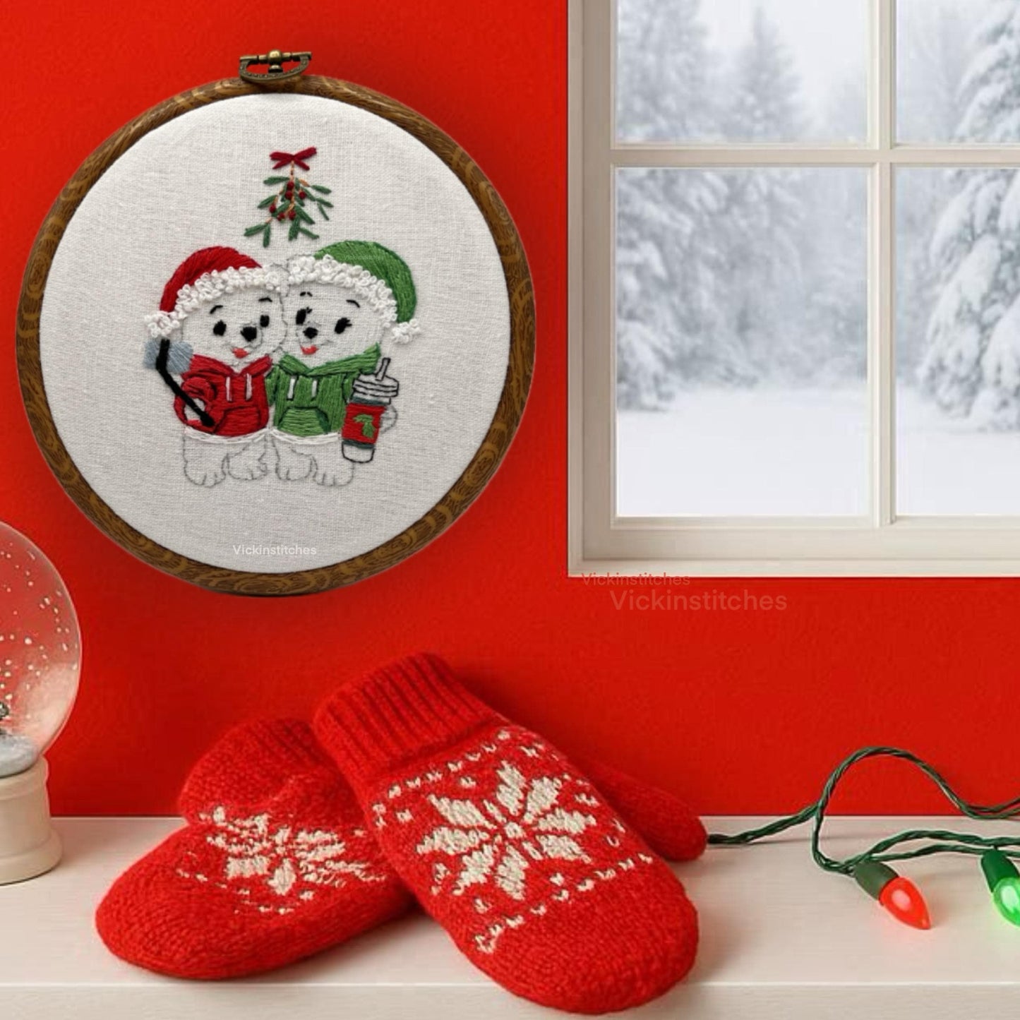 Christmas Hoodie Sweater Bear Embroidery Kit: Holiday Couple DIY Stitch Pattern