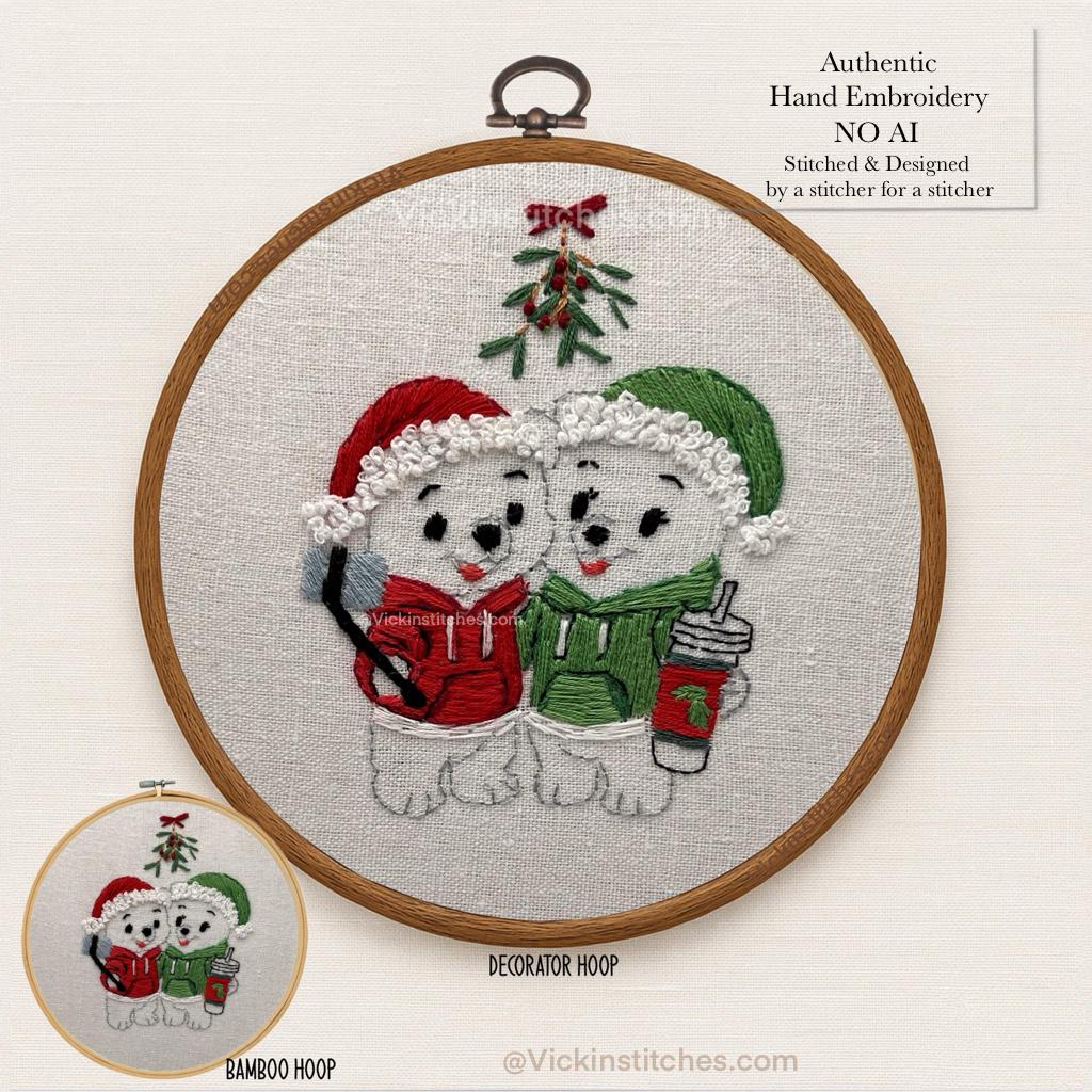 Christmas Hoodie Sweater Bear Embroidery Kit: Holiday Couple DIY Stitch Pattern