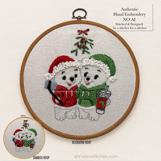 Christmas Hoodie Sweater Bear Embroidery Kit: Holiday Couple DIY Stitch Pattern