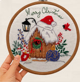 Merry Christmas Embroidery Kit | Cardinal birdhouse Design