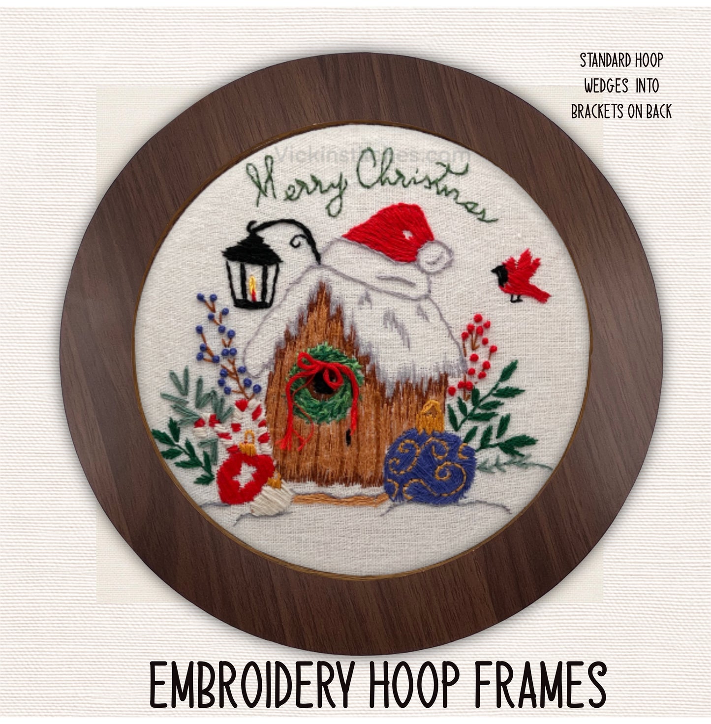Merry Christmas Embroidery Kit | Cardinal birdhouse Design