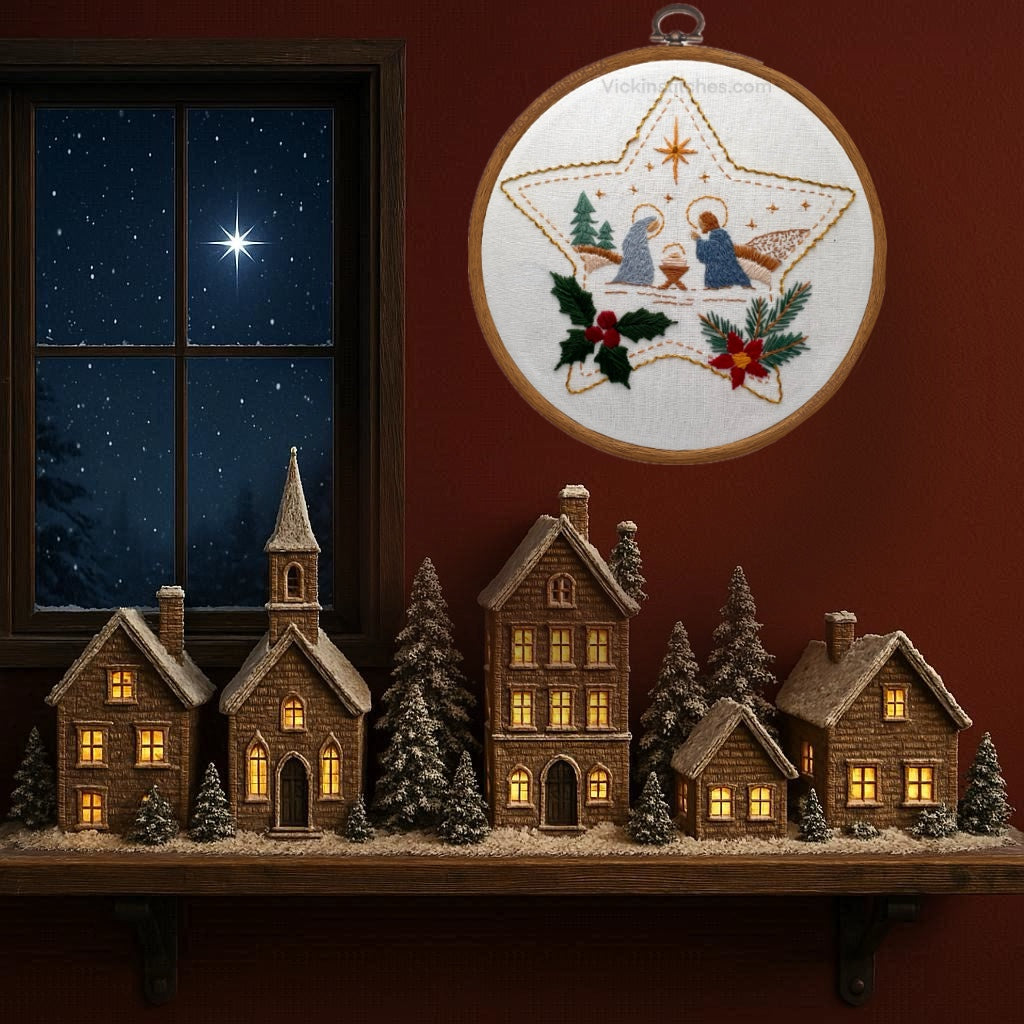 Christmas Nativity Embroidery Kit • Star Hoop Design • Beginner Kit • Manger Scene • Holiday Decor Gift
