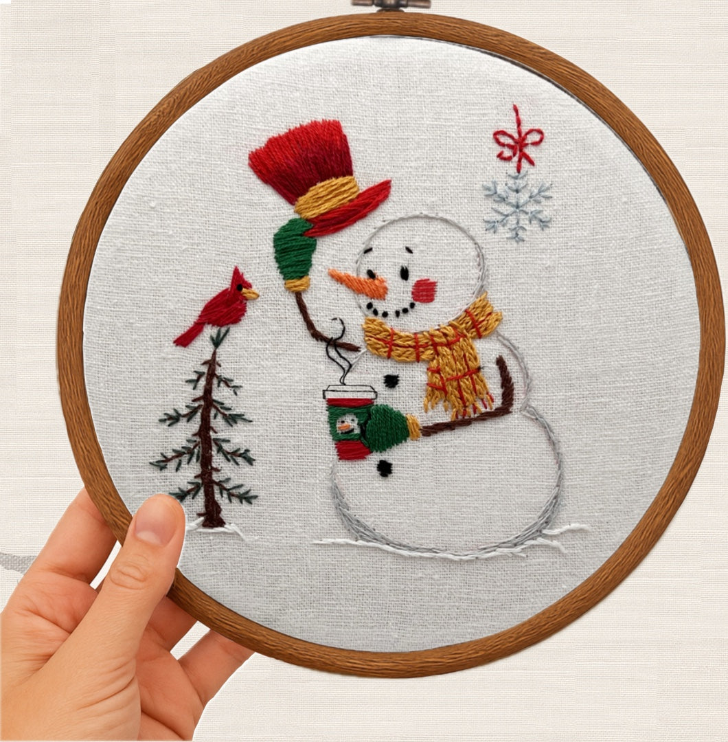 Cozy Christmas Snowman Embroidery Kit | Holiday Stitch Project