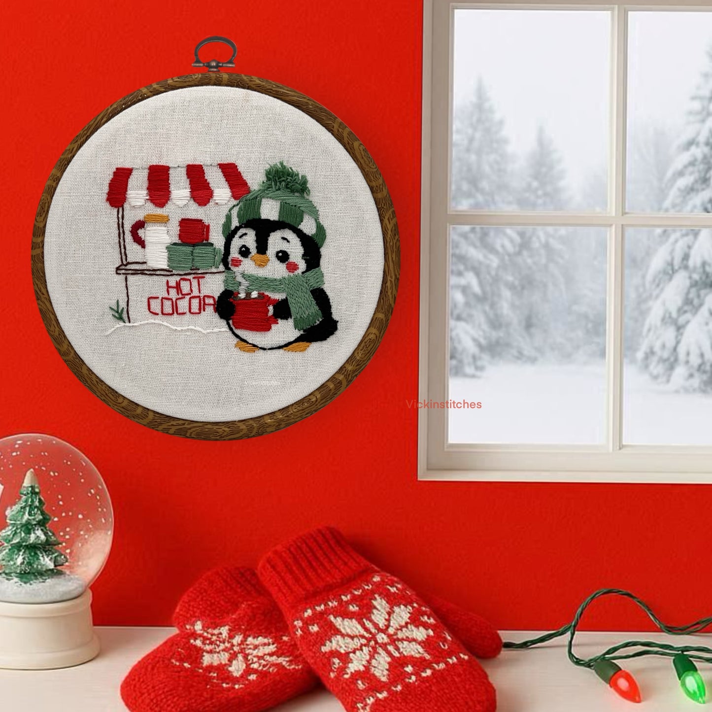 Penguin Hot Cocoa Beginner Embroidery Kit | Cozy Christmas Stitch | Winter Craft