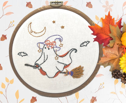 Boo Witch! Adorable ghost witch hand embroidery kit for autumn home decor