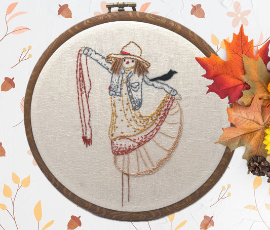 Dancing lady scarecrow embroidery kit- 6” hoop design