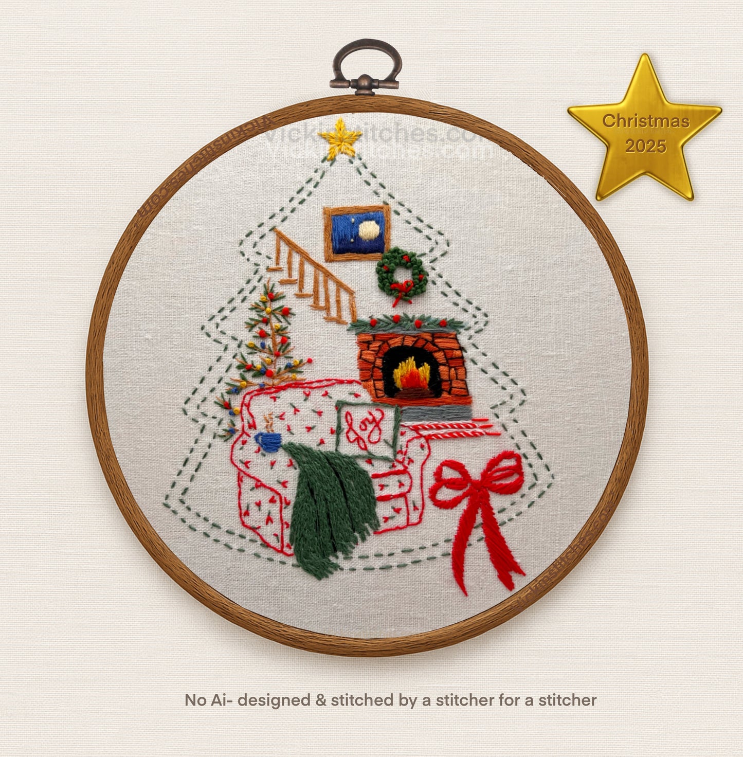 Christmas Cozy Room Embroidery Kit | Holiday Stitch | Winter Décor
