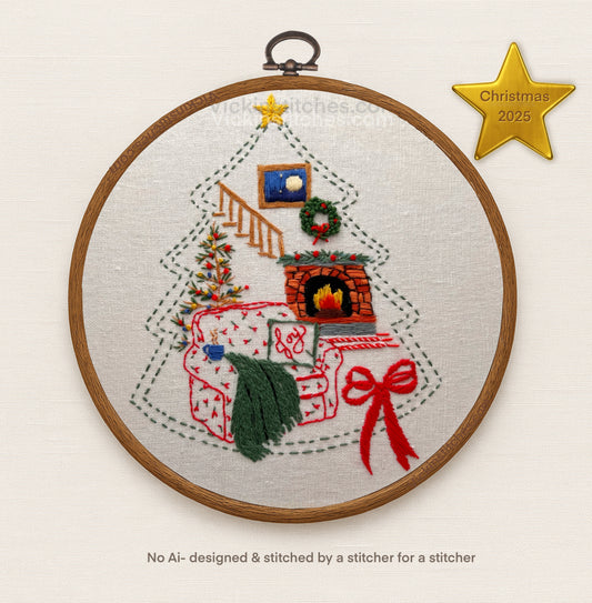 Christmas Cozy Room Embroidery Kit | Holiday Stitch | Winter Décor