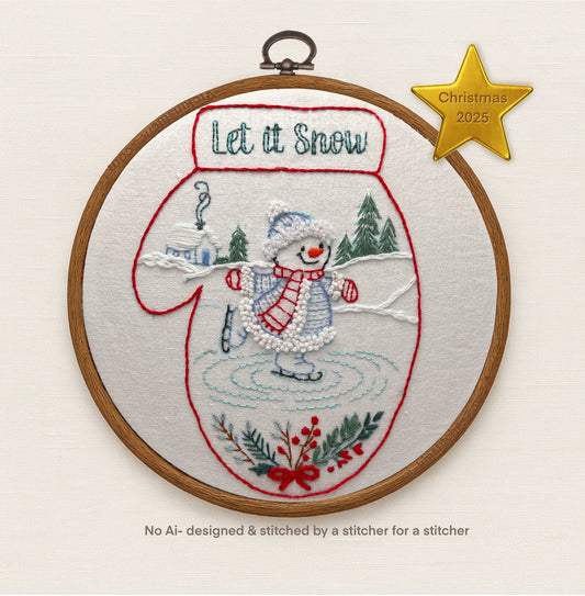 Let It Snow Embroidery Kit | Ice Skate Snowman Stitch | Christmas Décor
