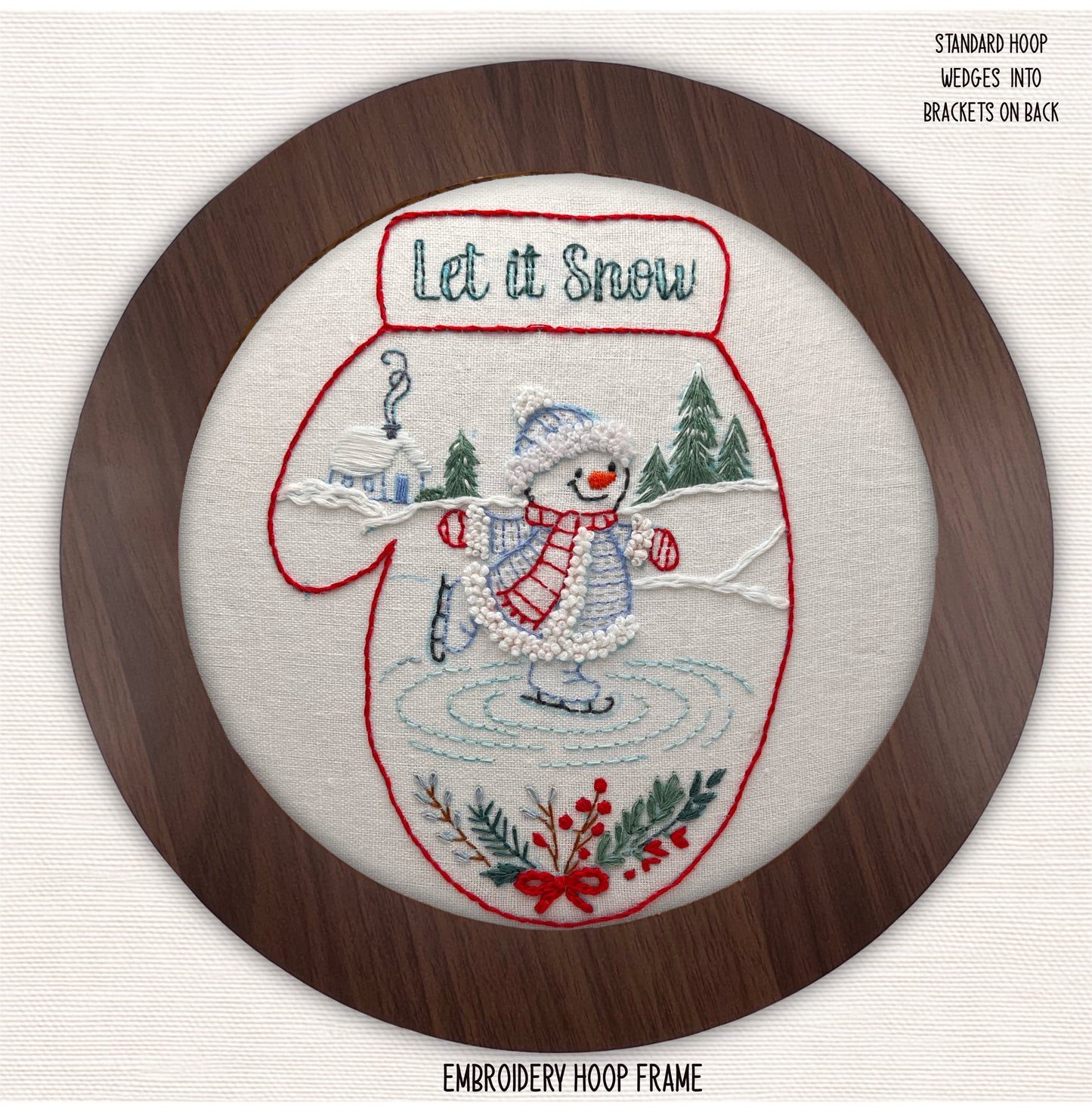 Let It Snow Embroidery Kit | Ice Skate Snowman Stitch | Christmas Décor