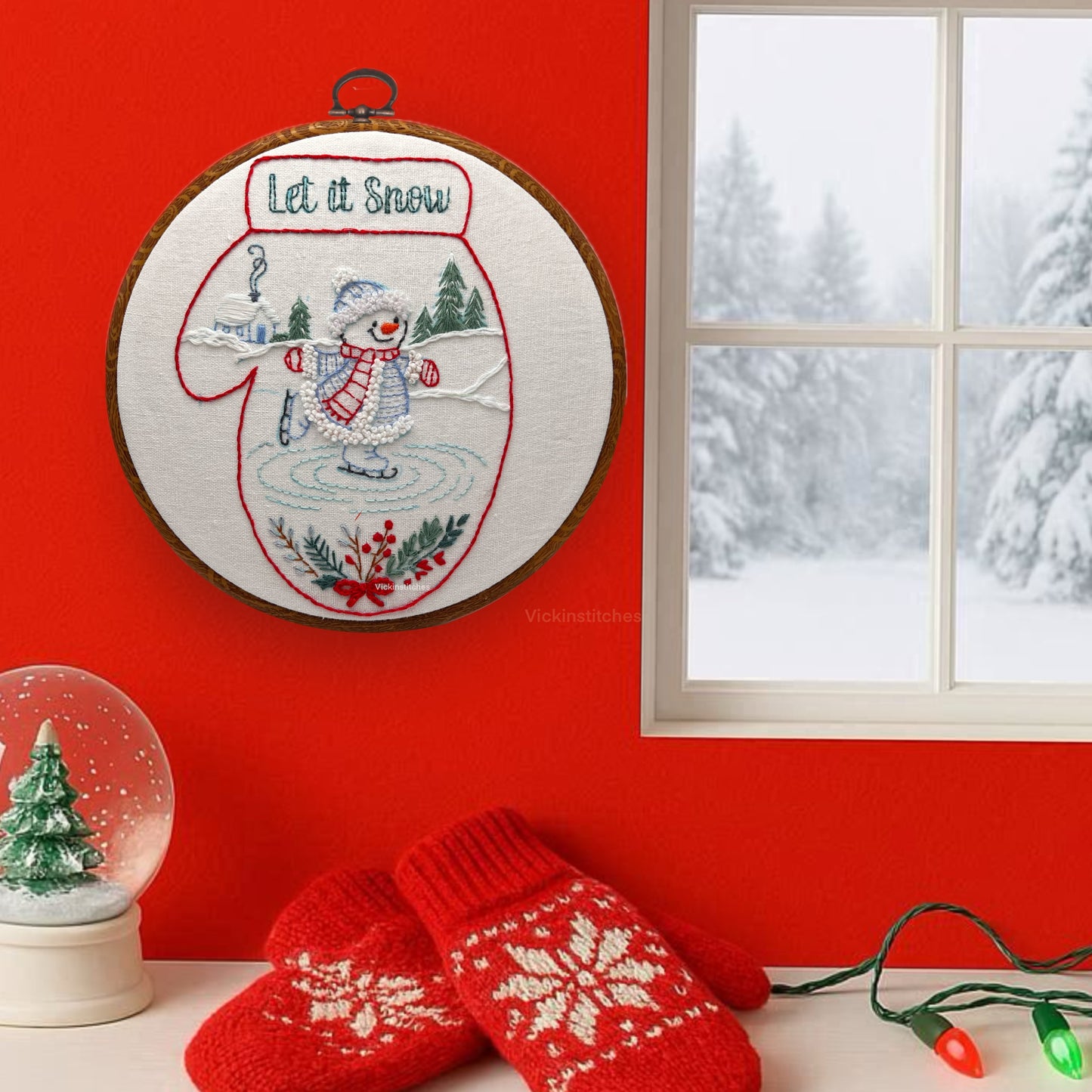 Let It Snow Embroidery Kit | Ice Skate Snowman Stitch | Christmas Décor