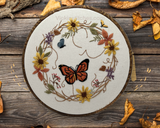 Monarch butterfly Autumn wreath of wildflowers, butterflies & vine . 8” hoop design
