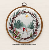 Santa Woodland Wreath Embroidery Kit | Christmas Stitch Scene | Holiday Hoop Art