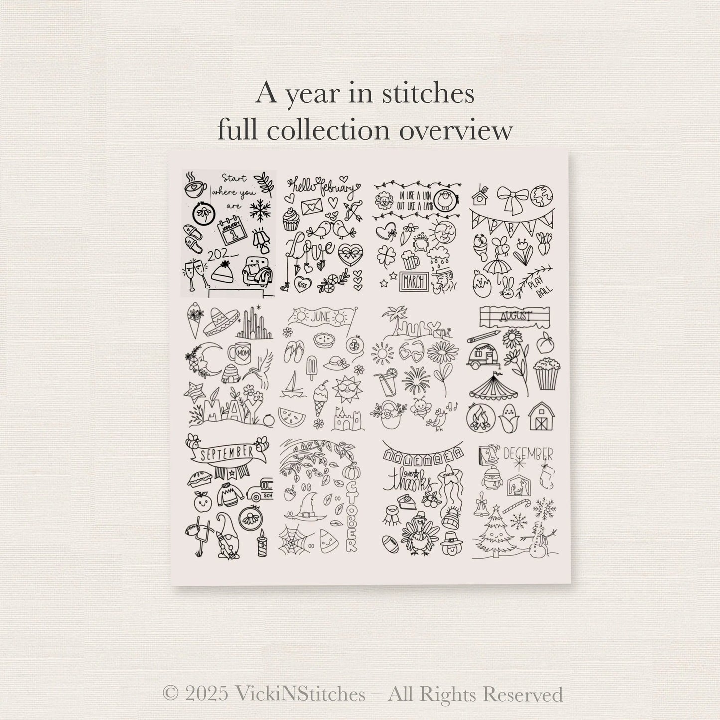 A Year in Stitches – 12-Month Embroidery Sampler Book Kit