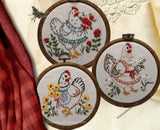 3 pc Chicken hand Embroidery pattern for beginners  | Farmhouse Hen wall hanging | Country Kitchen chicken wall Decor | Floral Chicken Hoop Art
