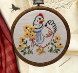 3 pc Chicken hand Embroidery pattern for beginners  | Farmhouse Hen wall hanging | Country Kitchen chicken wall Decor | Floral Chicken Hoop Art