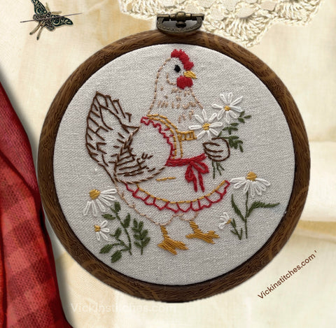 3 pc Chicken hand Embroidery pattern for beginners  | Farmhouse Hen wall hanging | Country Kitchen chicken wall Decor | Floral Chicken Hoop Art