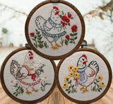 3 pc Chicken hand Embroidery pattern for beginners  | Farmhouse Hen wall hanging | Country Kitchen chicken wall Decor | Floral Chicken Hoop Art