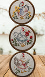 3 pc Chicken hand Embroidery pattern for beginners  | Farmhouse Hen wall hanging | Country Kitchen chicken wall Decor | Floral Chicken Hoop Art
