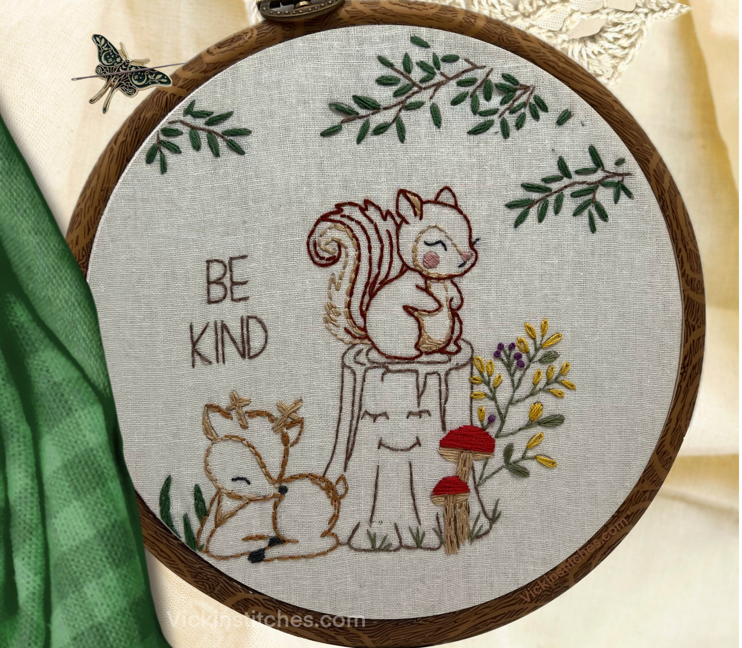 Woodland Animal Embroidery Kit for Beginners - Cute squirrel decor for Baby Nursery or Child's Room. Be kind. Easy hand embroidery kit