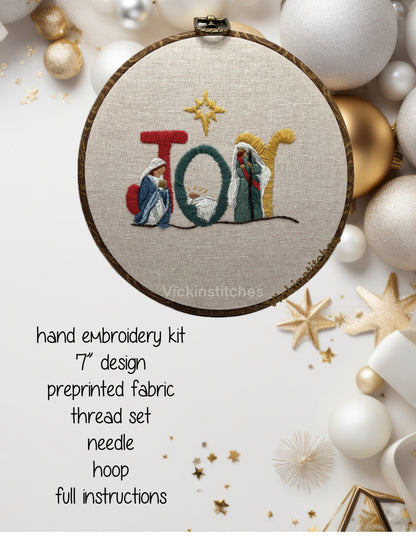 Nativity Christmas Manger JOY Embroidery Kit for beginners