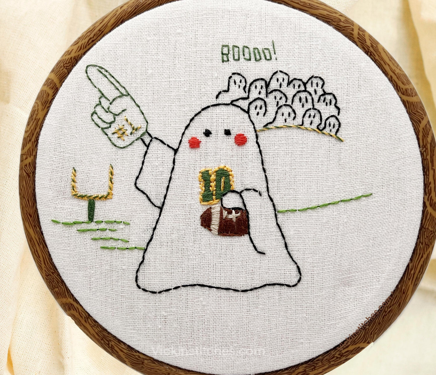 6” Ghost Football Fan Embroidery Kit – Beginner Halloween Hand Stitch Pattern