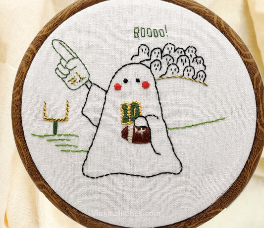 6” Ghost Football Fan Embroidery Kit – Beginner Halloween Hand Stitch Pattern