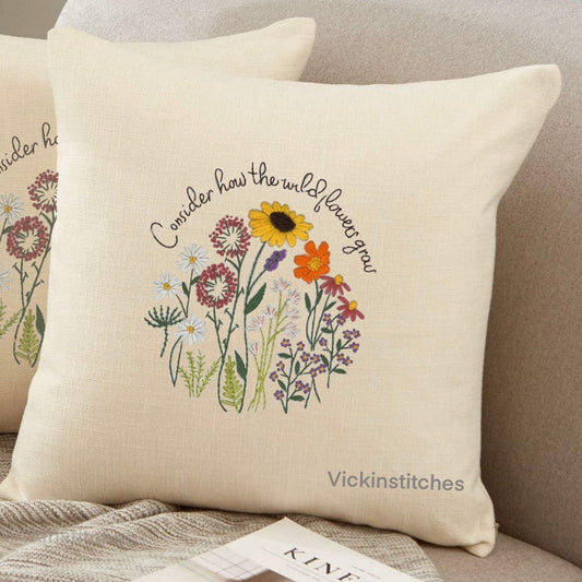 Sunflower hand Embroidery pillow cover Kit for beginners.  Flower bouquet embroidery pattern 16” throw pillow case embroidery kits. (Copy)