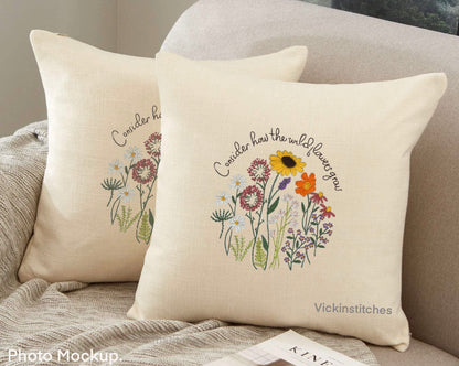 Sunflower hand Embroidery pillow cover Kit for beginners.  Flower bouquet embroidery pattern 16” throw pillow case embroidery kits. (Copy)