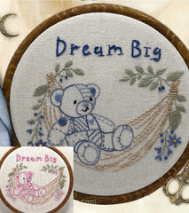 Dream Big Embroidery pattern pdf download  Patchwork Teddy Bear in Hammock  DIY Hand Stitching Kit - Nursery Hoop Art Gift for Baby Boy Room Decor