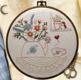 Floral Teapot Embroidery Hoop Art | Hand Stitched Kitchen Decor | Vintage Cottagecore Wall Hanging | Tea Lover Gift Idea lace doily