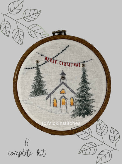 8” The Christmas Church in Winter Hand Embroidery Kit