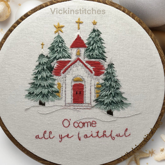 Christmas Church Hand embroidery kit. O come all ye faithful