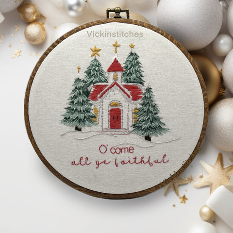 Christmas Church Hand embroidery kit. O come all ye faithful