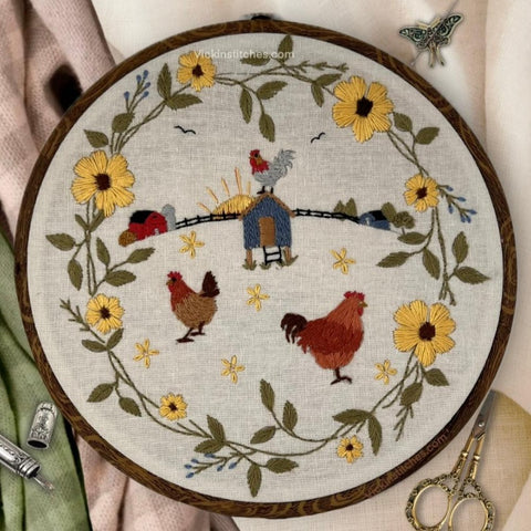 8" chicken coop Country Living Farm Floral Wreath Embroidery Kit