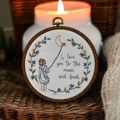 Beginner Embroidery kit |Love you to the moon, |easy |Embroidery Kit with Pattern|Embroidery Designs|Embroidery Hoop| DIY craft gift|Love
