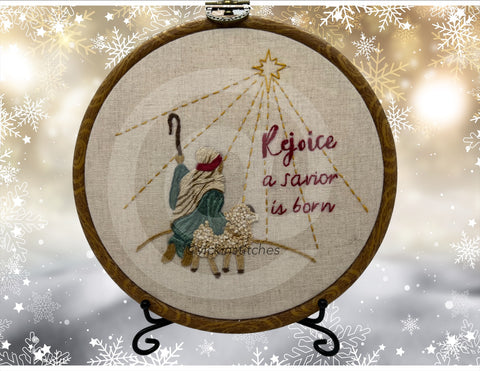 Christmas Shepherd North Star embroidery kit for beginners. Shepherd , sheep rejoice embroidery