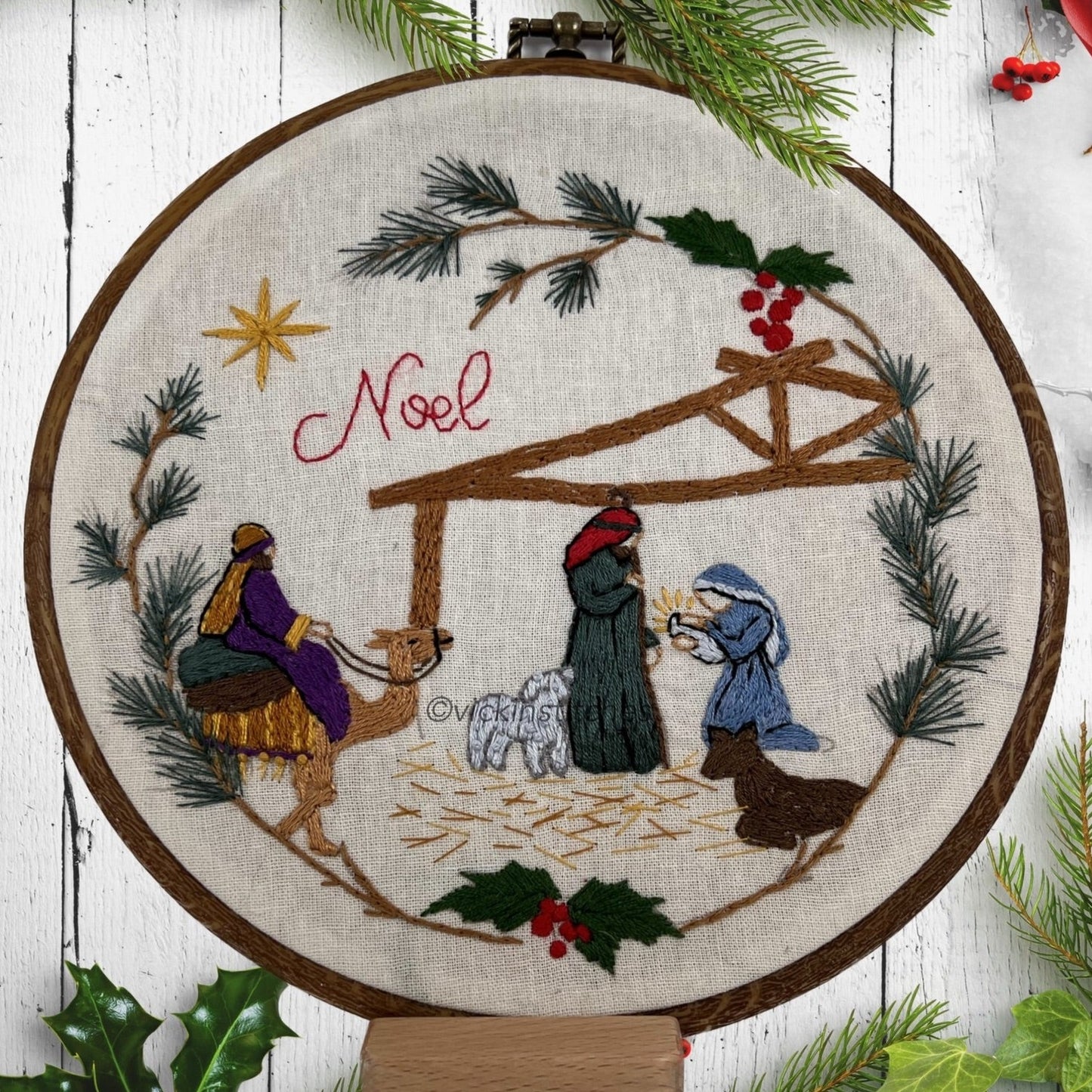 8" Christmas Nativity Wreath Embroidery Design PDF Pattern download