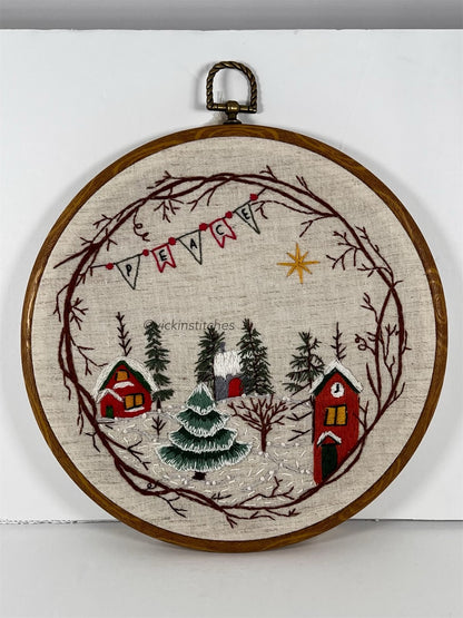 winter Christmas Village  wreath  Embroidery Design Pattern pdf download . Holiday