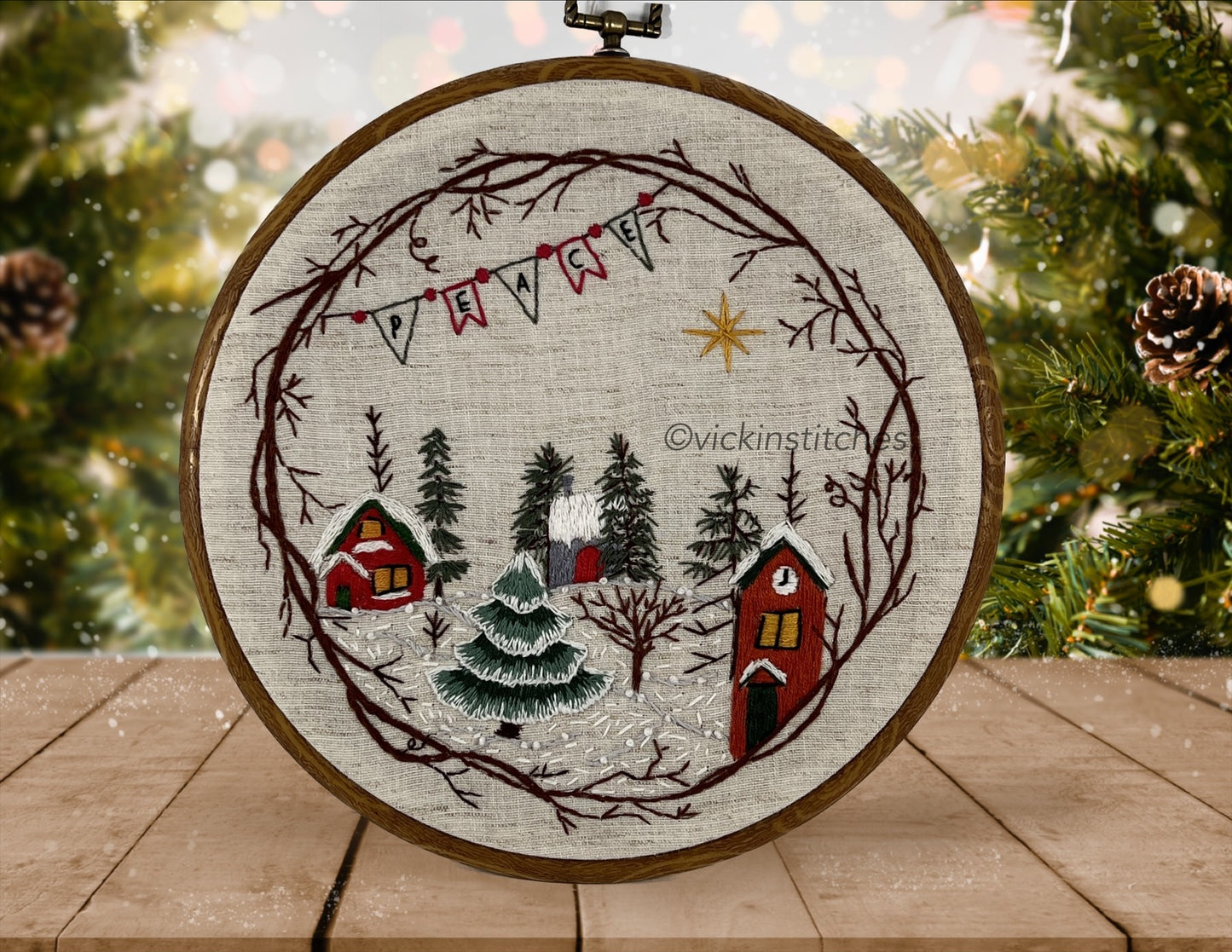 winter Christmas Village  wreath  Embroidery Design Pattern pdf download . Holiday