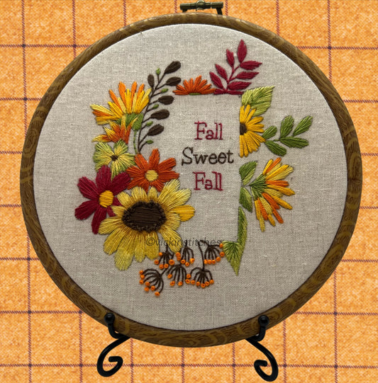 6" Autumn Leaves Frame Hand Embroidery Pattern PDF Download