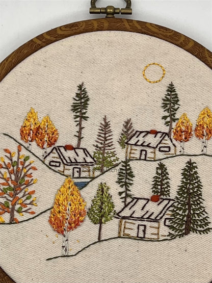 6" Autumn Cabin Embroidery Pattern PDF Download