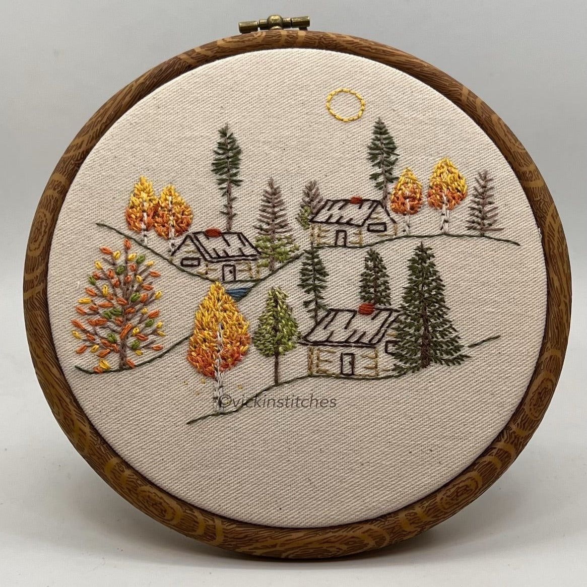 6" Autumn Cabin Embroidery Pattern PDF Download