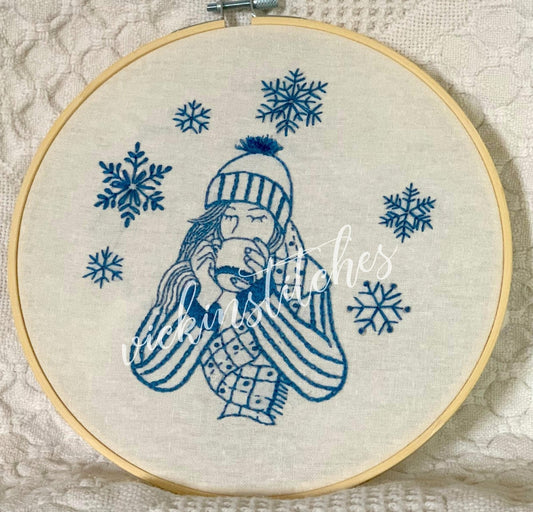 8" Girl in Winter Holiday Embroidery Kit