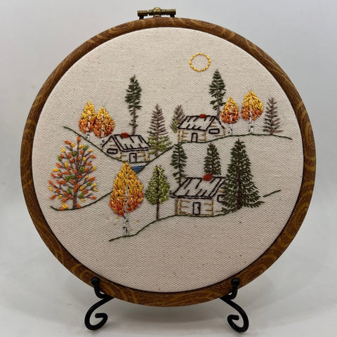 8" Autumn Cabin in the Woods Forest Embroidery Kit